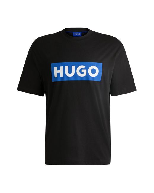 HUGO T-shirt Van Katoenen Jersey Met Blauw Logo in het Black voor heren