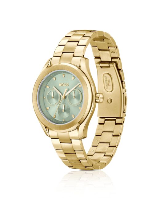 Boss Metallic Link-bracelet Watch With Brushed Green Dial
