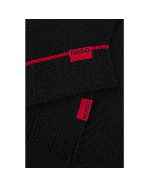 HUGO Black Logo-Label Hat And Scarf Set With Wool for men