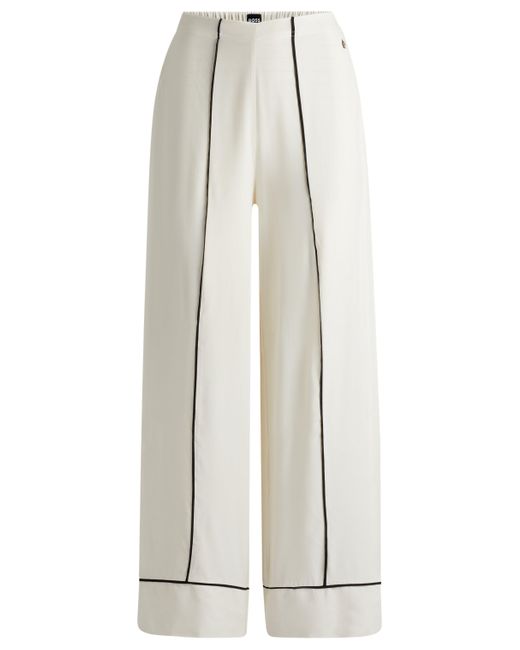 Boss White Pyjama-Hose mit Double-B-Monogramm und kontrastfarbenen Paspeln