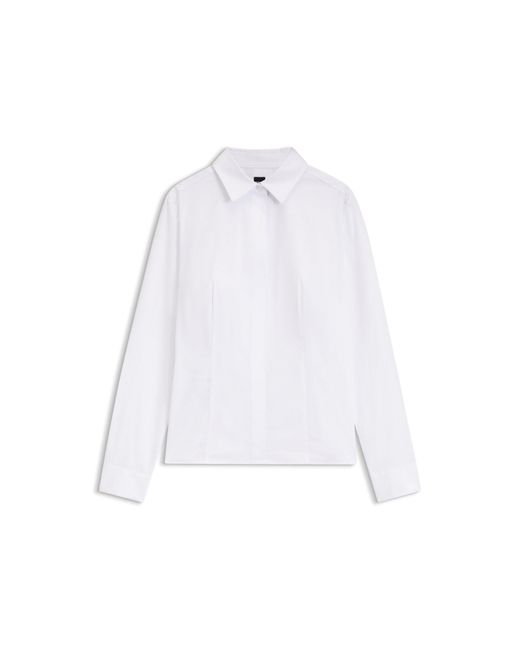 Boss White Slim-Fit Cotton-Blend Blouse With Side Zip