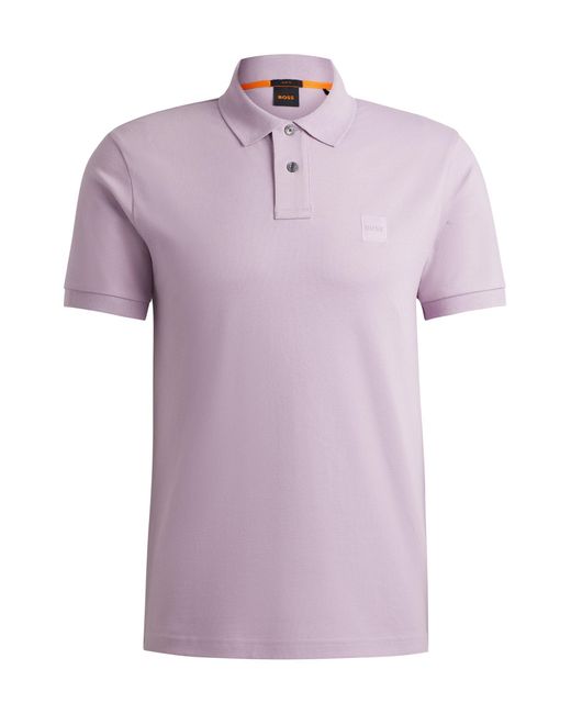 Boss Purple Stretch-cotton Slim-fit Polo Shirt With Logo Patch for men