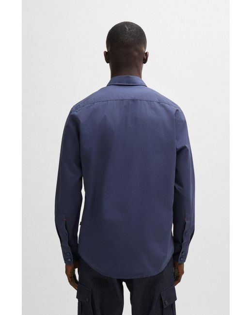 Boss Blue Regular-fit Shirt In Cotton Poplin With Kent Collar for men