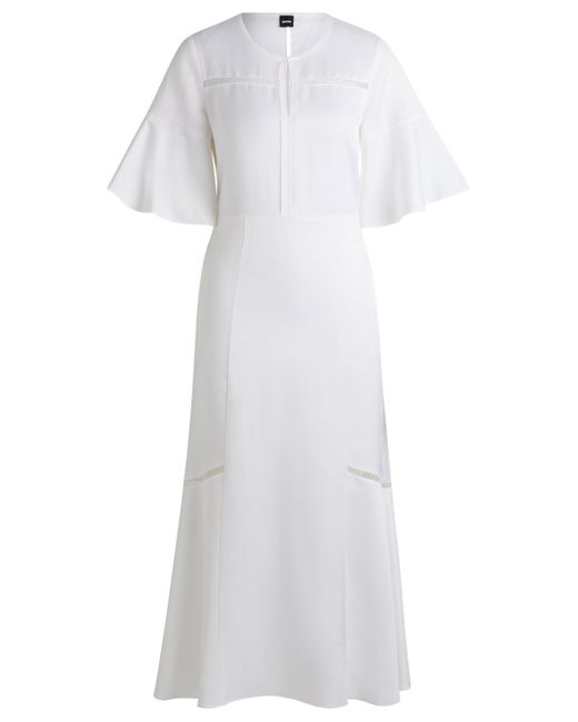 Boss White Short-sleeved Dress With Ladder-lace Trims