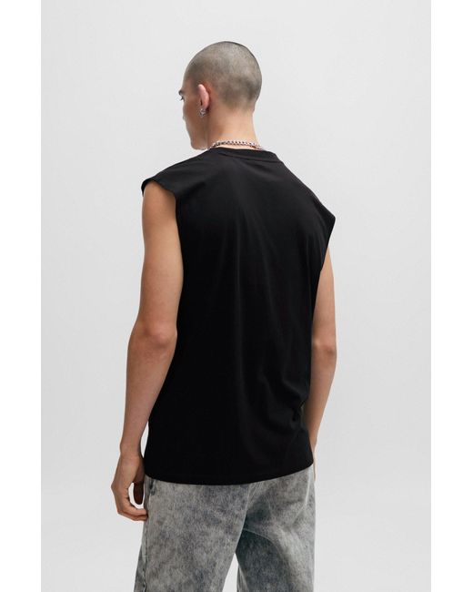 HUGO Black Sleeveless T-shirt In Cotton Jersey With Logo Detail for men