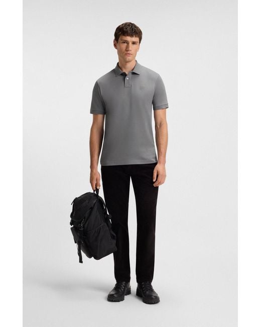 Boss Slim-Fit Poloshirt Aus Stretch-Baumwolle Mit Logo-Aufnäher in Gray für Herren