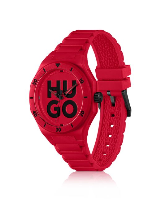 Montre rouge à bracelet en silicone ton sur ton HUGO pour homme en coloris Red