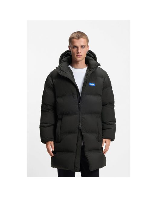 HUGO Black Longline Padded Coat With A Water-Repellent Finish for men