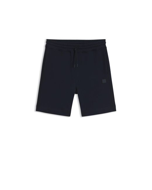 Boss Blue Cotton-Terry Shorts With Logo Patch for men