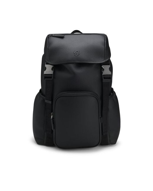 Boss Black Italian-Leather Backpack With Double B Monogram for men
