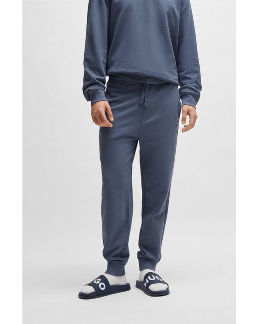 HUGO Blue Cotton-terry Tracksuit Bottoms With Logo Print for men