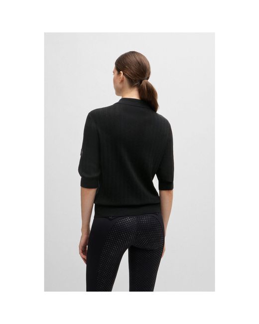 Boss Black Equestrian Ribbed-Knit Polo With Oversized Collar