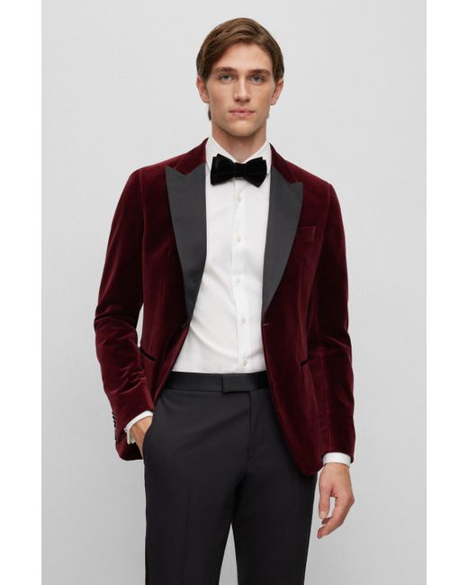Boss Red Slim-fit Tuxedo Jacket In Pure-cotton Velvet for men