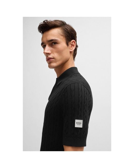 Boss Black Equestrian Knit Polo With Cable Structure for men