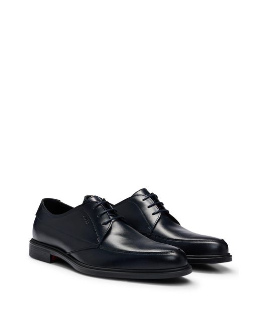HUGO Black Leather Derby Lace-up Shoes With Embossed Branding for men