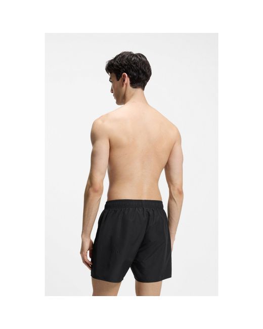 HUGO Black Swim Shorts With All-Over Stacked Logos for men