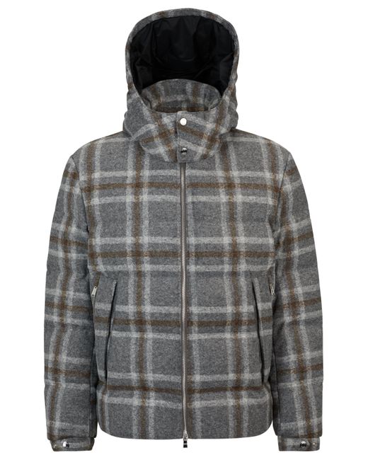 Boss Gray Down Jacket With Checked Pattern for men