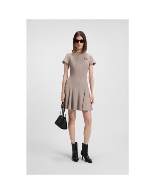 HUGO Brown Godet-Insert Dress With Bow Brooch