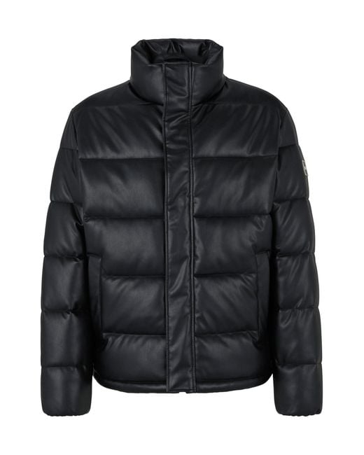 BOSS by HUGO BOSS Hooded Puffer Jacket In Faux Leather With Framed Logo in Black for Men Lyst
