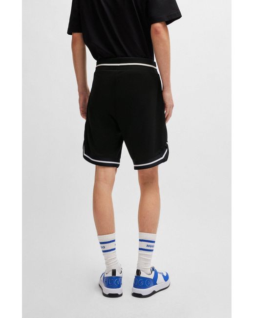 HUGO Black Mesh Shorts With Contrast Logo And Tape for men