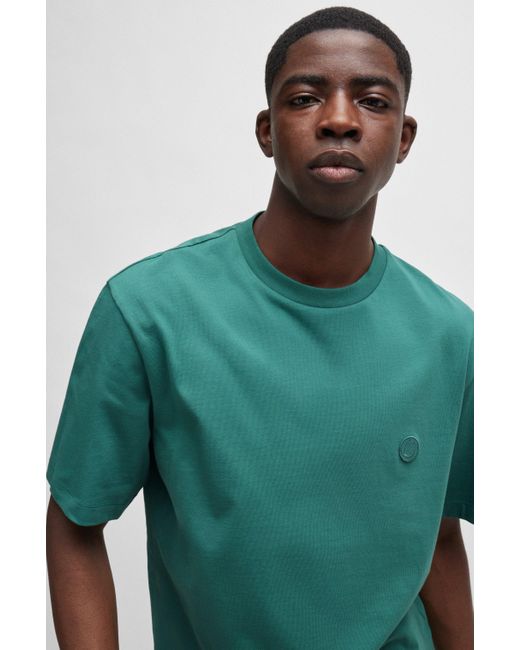 HUGO Green Cotton-jersey T-shirt With Smiley-face Logo for men