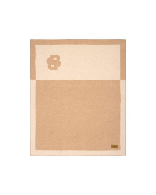 Boss Natural Wool-Blend Throw With Double B Monogram