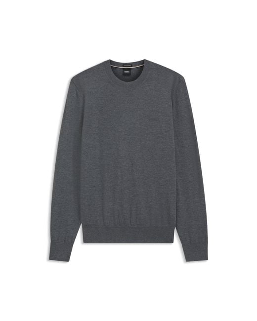 Boss Gray Merino-Wool Sweater With Logo Embroidery for men