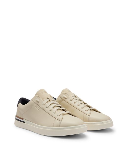 Boss Natural Cupsole Lace-up Trainers In Leather And Nubuck for men