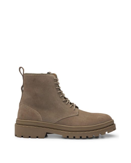Boss Brown Suede Lace-up Boots With Rubber Outsole for men