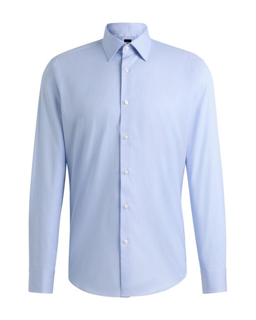 Boss White Regular-fit Shirt In Micro-striped Cotton Twill for men