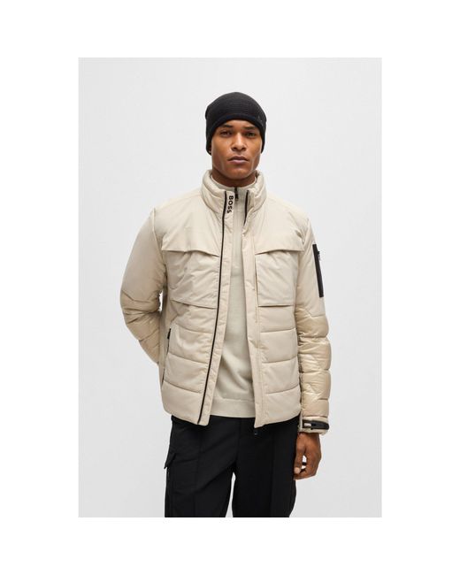 BOSS Mixed Material Jacket With Down Filling in Natural for Men Lyst UK