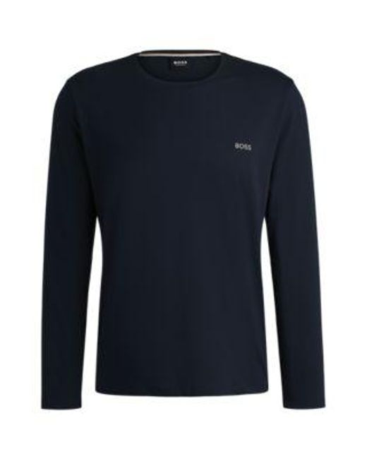 T-shirt en coton stretch à logo brodé Boss pour homme en coloris Blue