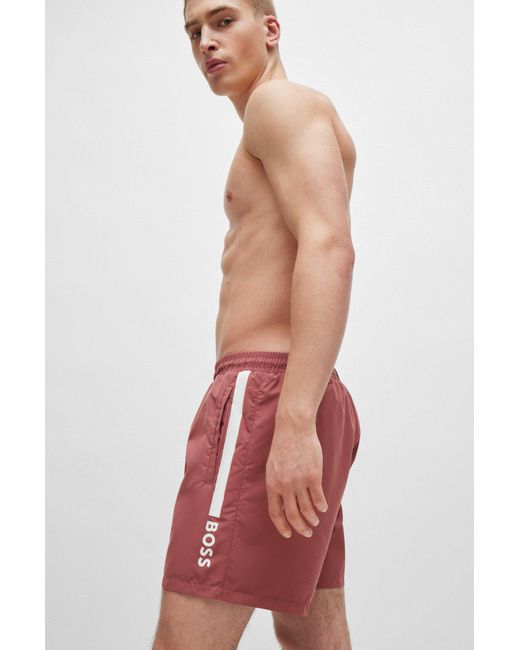Boss Red Fully Lined Swim Shorts With Logo Print for men