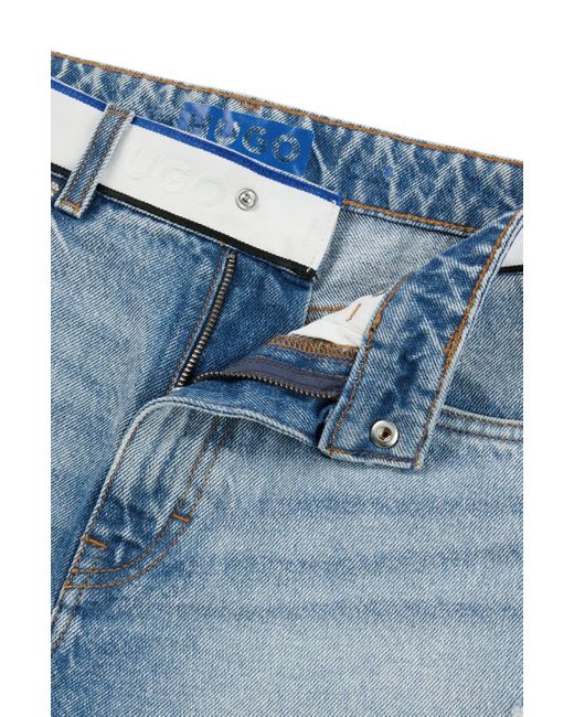 Short en jean bleu clair avec taille logotée HUGO en coloris Blue