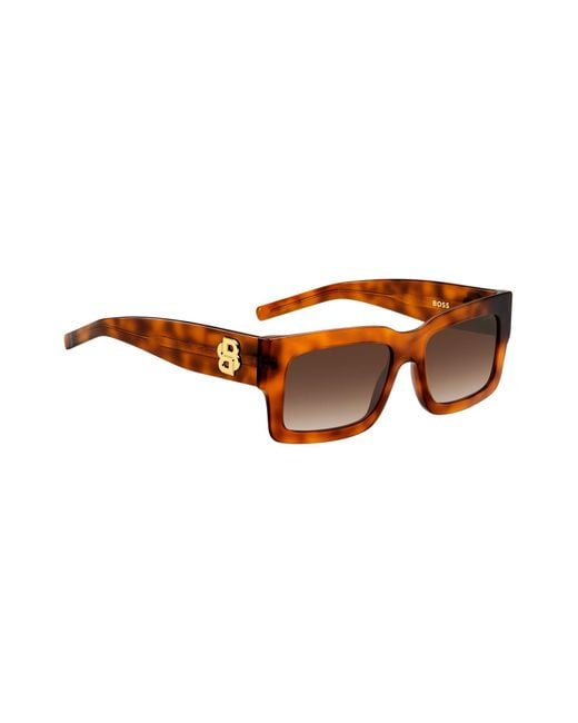 Boss Brown Havana-acetate Sunglasses With Double B Monogram