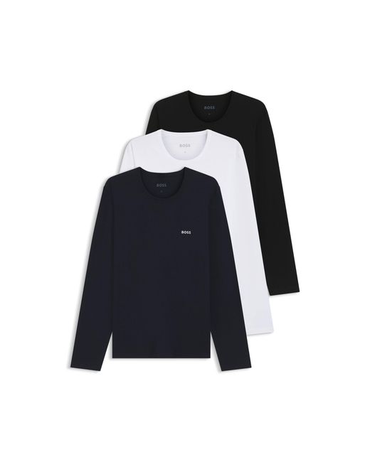 Boss Blue Three-Pack Of Cotton T-Shirts With Logo Embroidery for men