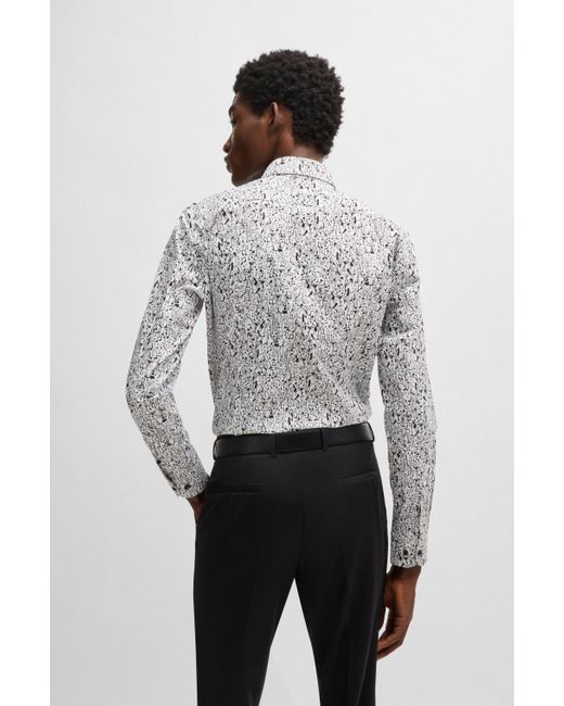 Boss Slim-fit Overhemd In Een Popeline Van Stretchkatoen Met Print in het White voor heren