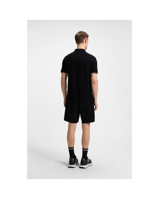 Boss Black Active Paddy Mercerised-Cotton Polo Shirt With Grid Trims for men
