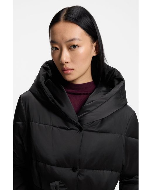 Boss Waterafstotende Gewatteerde Jas Met Riem in het Black