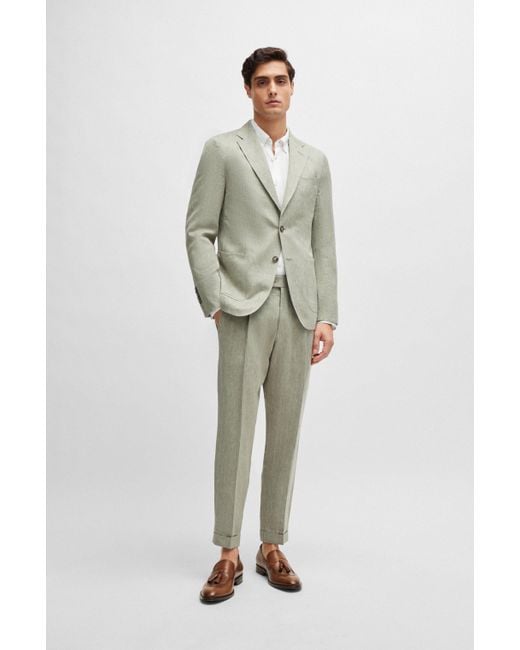Boss Relaxed-Fit Hose aus Leinen und Seide mit Fischgrät-Muster in Multicolor für Herren