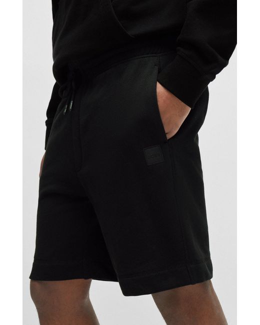 Boss Black Cotton-terry Regular-fit Shorts With Logo Badge for men