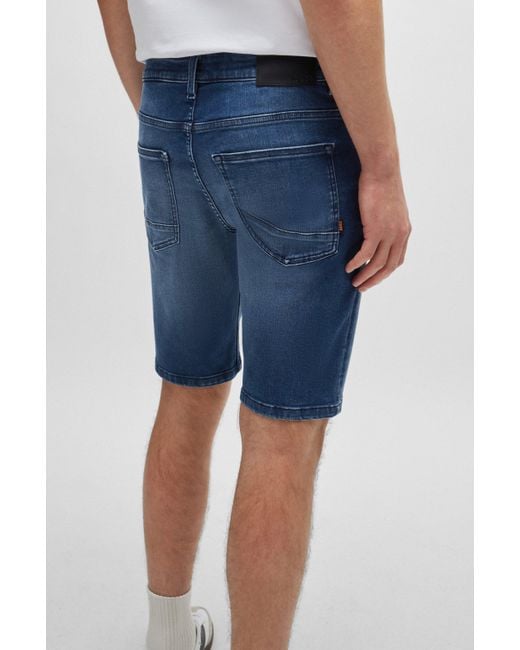 Boss Blaue Slim-Fit Shorts aus Soft-Motion-Denim in Blue für Herren