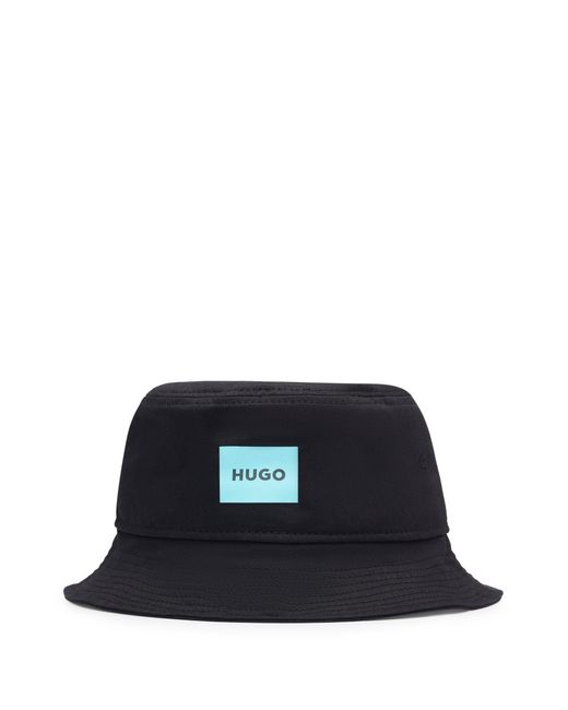 HUGO Black Cotton-twill Bucket Hat With Logo Label for men