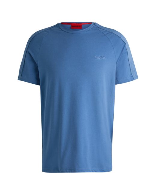 HUGO T-shirt Van Stretchkatoen Met Logoband Over De Mouwen in het Blue voor heren