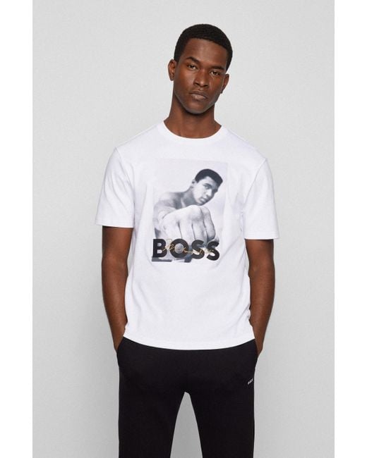 BOSS Interlock-cotton T-shirt With Muhammad Ali Graphic in White for ...