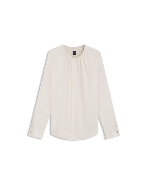 Boss White Collarless Regular-Fit Blouse