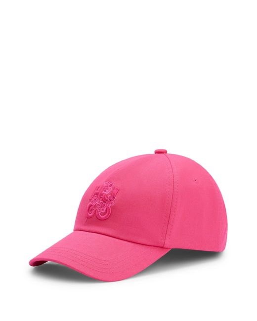 HUGO Pink Cotton-twill Cap With Embroidered Floral Logo