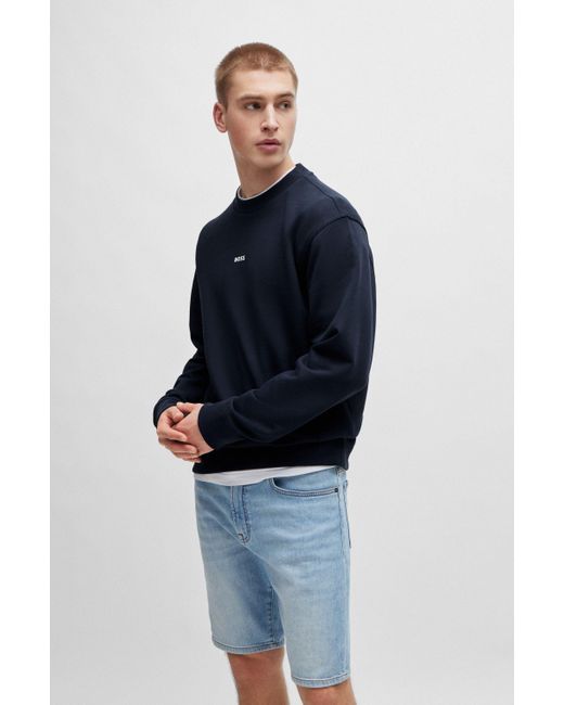 Boss Relaxed-fit Sweatshirt Van Katoenen Badstof Met Contrastlogo in het Blue voor heren