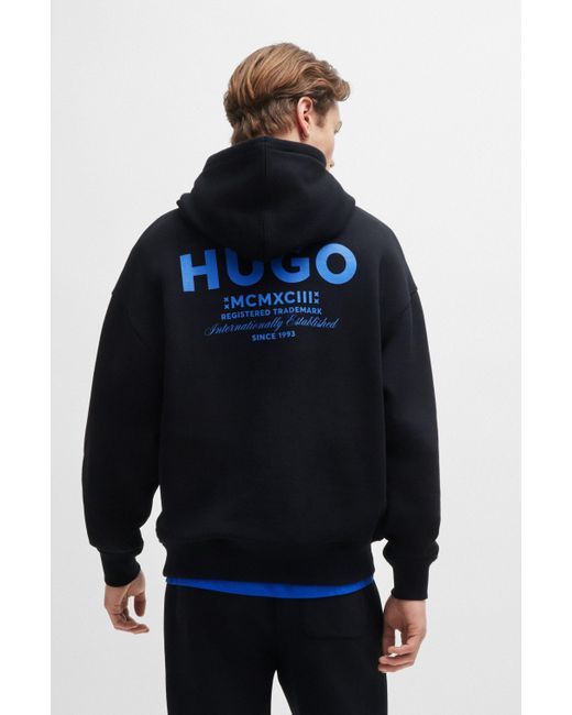 HUGO Hoodie aus Baumwoll-Terry mit Logo der neuen Saison in Black für Herren