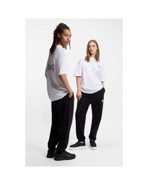 HUGO White All-Gender Cotton-Jersey T-Shirt With Logo Prints for men